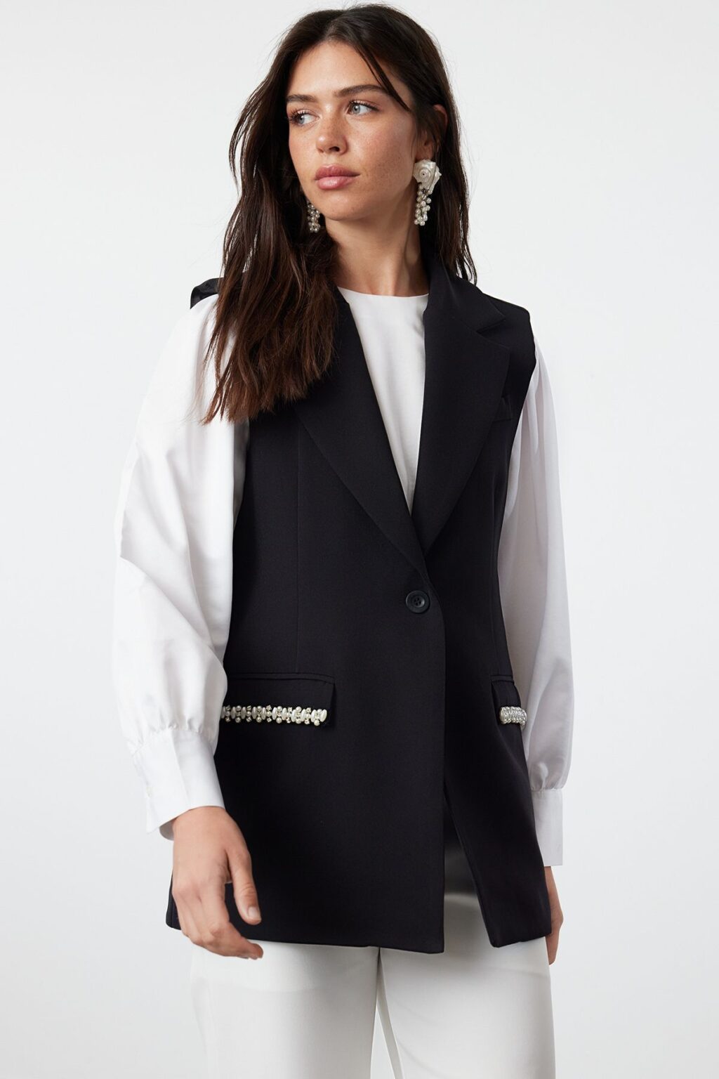 Trendyol Black Accessory Detailed Fabric Woven Vest