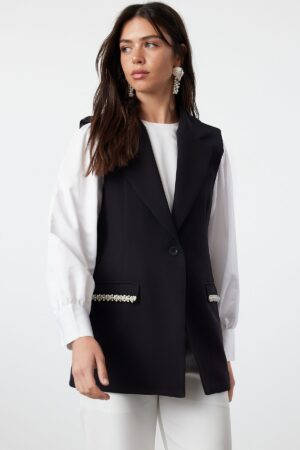 Trendyol Black Accessory Detailed Fabric Woven Vest