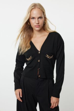 Trendyol Black Accessory Detailed Knitwear Cardigan Trendyol Black Accessory Detailed Knitwear Cardigan