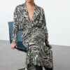 Trendyol Black Animal Patterned Skirt with Gathered Detail Woven Dress