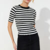 Trendyol Black Baby Overlock Detailed Striped Fitted Stretchy Knitted Blouse
