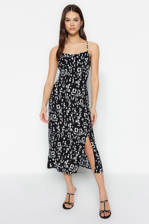 Trendyol Black Back Detail Strappy Shift/Straight Cut Slit Midi szőtt ruha