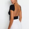 Trendyol Black Backless Crop Cotton Stretchy Knitted Blouse