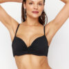Trendyol Black Balconette Gathered Push Up Bikini Top