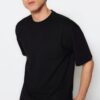 Trendyol Black Basic 100% pamut laza/kényelmes szabású póló