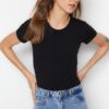 Trendyol Black Basic Crew Neck Cotton Flexible Snap Snap Knitted Body