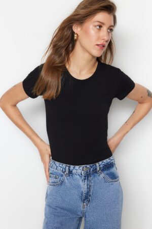 Trendyol Black Basic Crew Neck Cotton Flexible Snap Snap Knitted Body Trendyol Black Basic Crew Neck Cotton Flexible Snap Snap Knitted Body