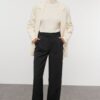 Trendyol Black Belt Detailed Wide Leg/Wide Leg Woven Fabric Trousers