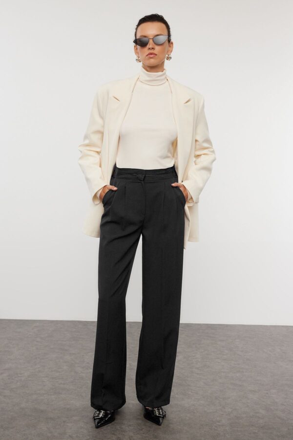 Trendyol Black Belt Detailed Wide Leg/Wide Leg Woven Fabric Trousers
