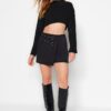 Trendyol Black Belt Woven Short Skirt