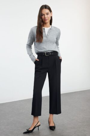 Trendyol Black Belted Ankle Length Woven Fabric Trousers