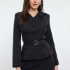 Trendyol Black Belted Embroidered Detailed Woven Jacket