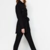 Trendyol Black Belted Linen Look Shirt-Pants Suit