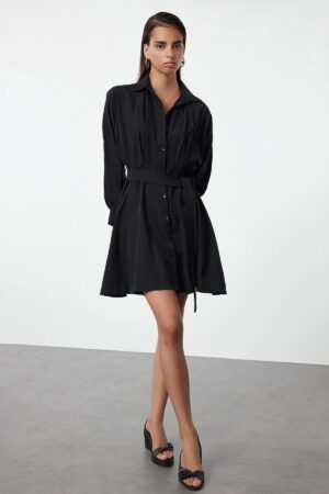 Trendyol Black Belted Mini Woven Shirt Dress