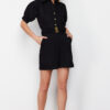 Trendyol Black Belted Shirt Collar Gabardine Mini Woven Overalls