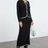 Trendyol Black Bias Accessory Buttoned Knitwear Cardigan Skirt Bottom-Top Set
