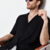 Trendyol Black Black Oversize Fit Summer Short Sleeve Linen Look Shirt Shirt