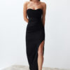 Trendyol Black Body-Sit Corset Detailed Woven Wedding/Marriage Long Elegant Evening Dress