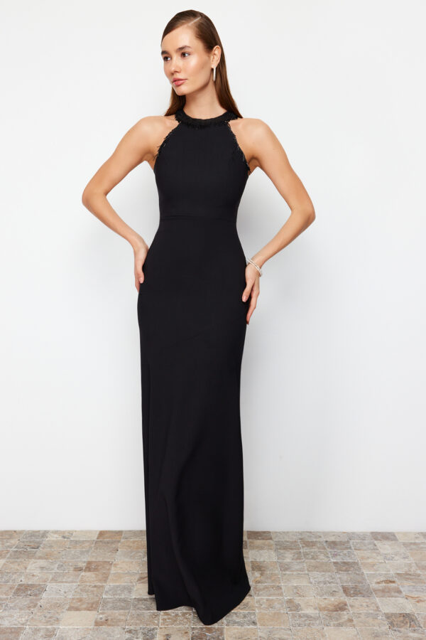 Trendyol Black Body-Sit Shiny Stone Woven Long Elegant Evening Dress