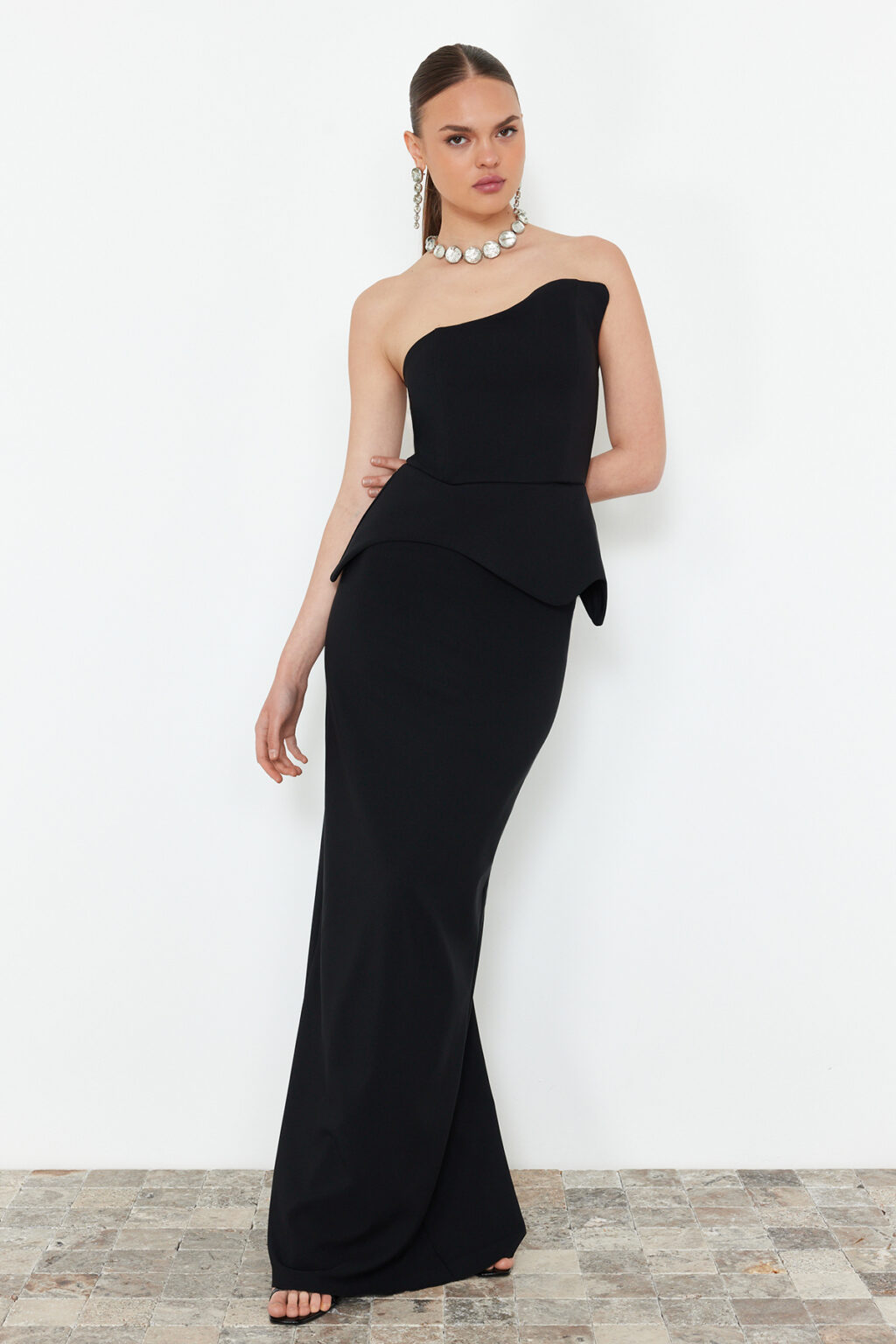 Trendyol Black Body-fitting Woven Long Elegant Evening Dress