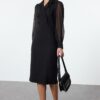 Trendyol Black Body-hugging Chiffon Sleeve Detailed Midi Woven Dress