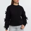 Trendyol Black Bow Detail Oversize/Wide Pattern Thick Polar Fleece Knitted Sweatshirt