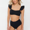 Trendyol Black Bralette Frilly Textured High Waist Hipster Bikini Set