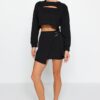 Trendyol Black Buckle Detailed Double Breasted Mini Length Woven Skirt