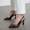 Trendyol Black Buckled Pointed Toe Slingback Women's Thin Heel Shoes