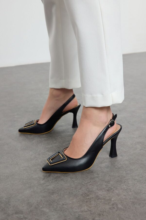 Trendyol Black Buckled Pointed Toe Slingback Women's Thin Heel Shoes