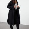 Trendyol Black Button Detailed Soft Textured Slit Oversize Coat