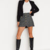 Trendyol Black Button Detailed Tweed Fabric Mini Woven Skirt