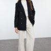 Trendyol Black Button Detailed Woven Blazer Jacket