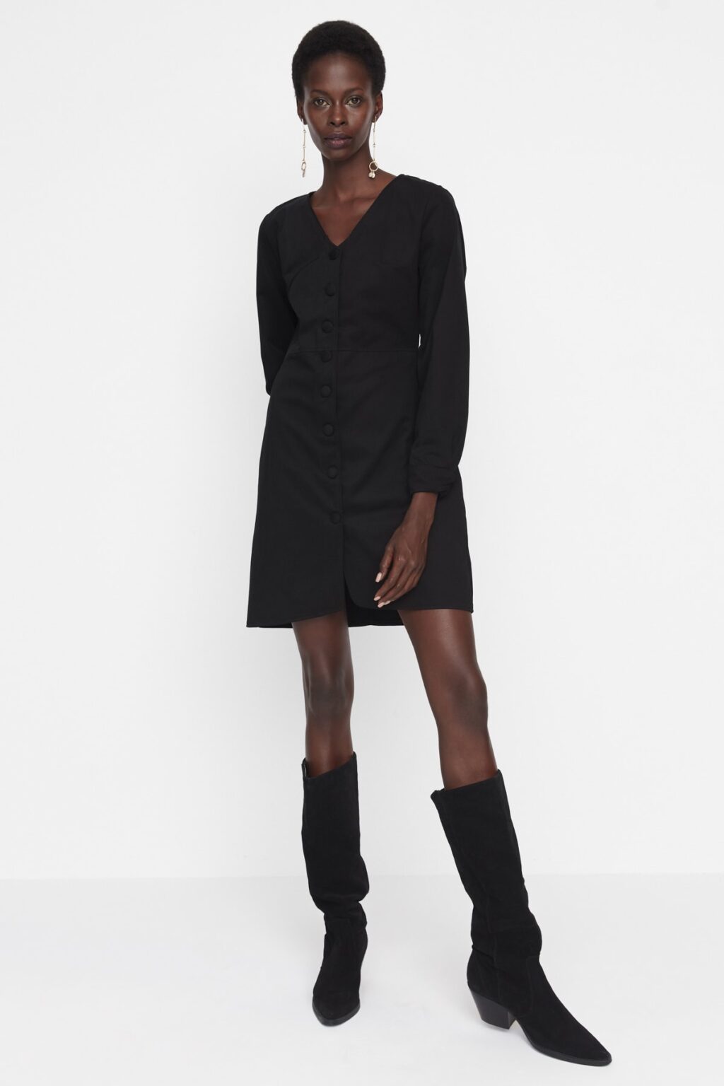 Trendyol Black Button Detailed Woven Dress