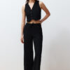 Trendyol Black Buttoned V Neck Wide Leg Knitted Vest/Pants Top-Bottom Set