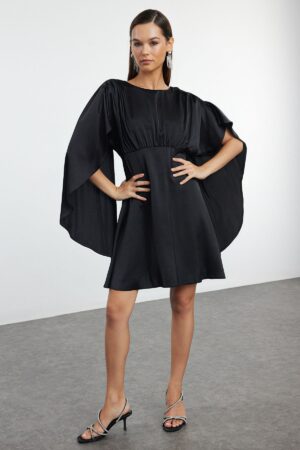 Trendyol Black Cape Detailed Woven Satin Mini Dress