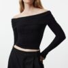 Trendyol Black Carmen Collar Crop/Short Stretchy Knitted Blouse