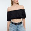 Trendyol Black Carmen Collar Regular/Normal Fit Wrap Crop Knitted Blouse