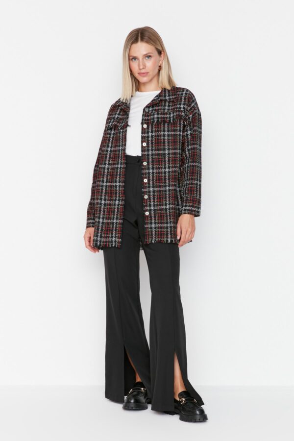 Trendyol Black Checkered Tweed Shirt with Two Pockets