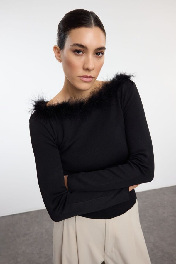 Trendyol Black Collar Detailed Knitwear Sweater Trendyol Black Collar Detailed Knitwear Sweater