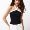 Trendyol Black Color Blocked Barbell Ribbed Stretchy Knitted Blouse