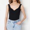 Trendyol Black Corduroy Sweetheart Bodysuit