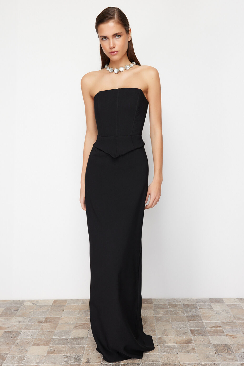 Trendyol Black Corset Detailed Woven Long Elegant Evening Dress
