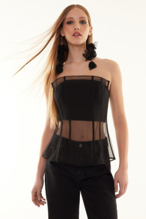 Trendyol Black Corset Detailed Woven Organza Bustier Trendyol Black Corset Detailed Woven Organza Bustier