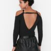Trendyol Black Crop Back Detail kötöttáru pulóver