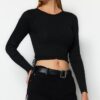 Trendyol Black Crop Crew Neck Knitwear Sweater