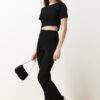 Trendyol Black Crop Crew Neck Ribbed Stretchy Knitted Blouse and Pants Top and Bottom Set