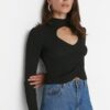 Trendyol Black Crop Cut Out Detailed Knitwear Sweater