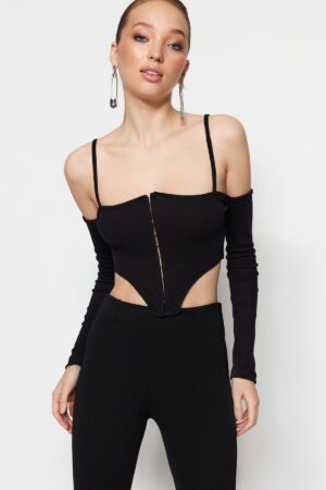 Trendyol Black Crop Knitted Blouse Trendyol Black Crop Knitted Blouse