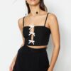 Trendyol Black Crop Lined Woven Window/Cut Out Detailed Bustier